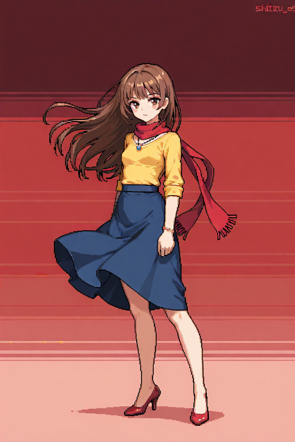 茶髪ロングJK【私服 Pixel Art】