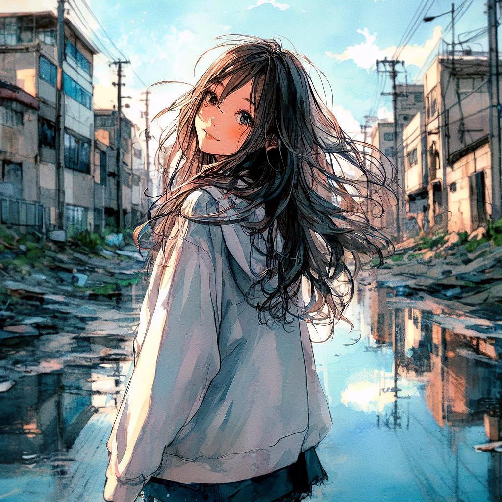 街と水たまり、少女34