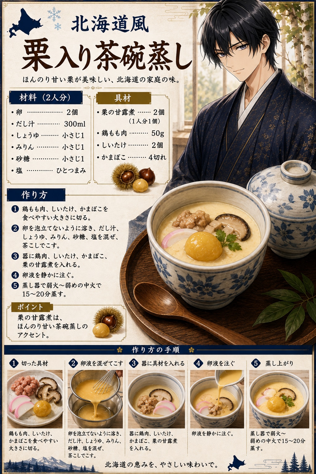 北海道レシピ 栗入り茶碗蒸し | の人気AIイラスト・グラビア