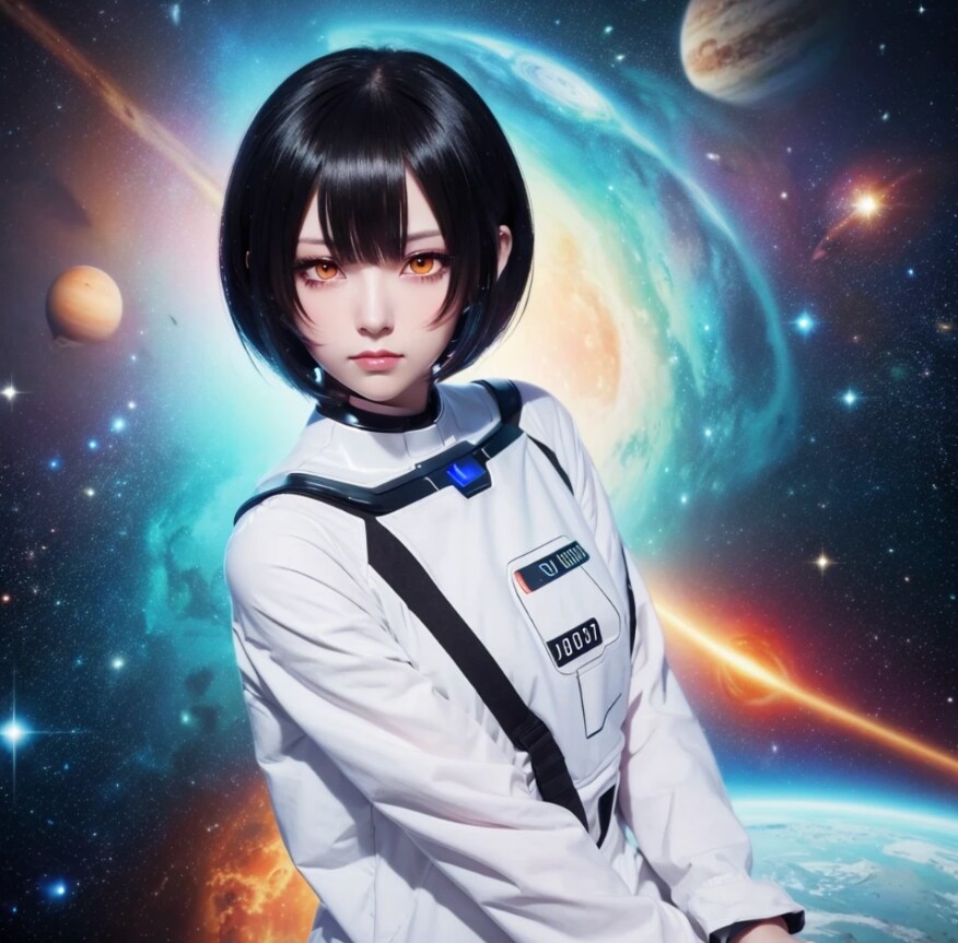 宇宙を背景に撮影