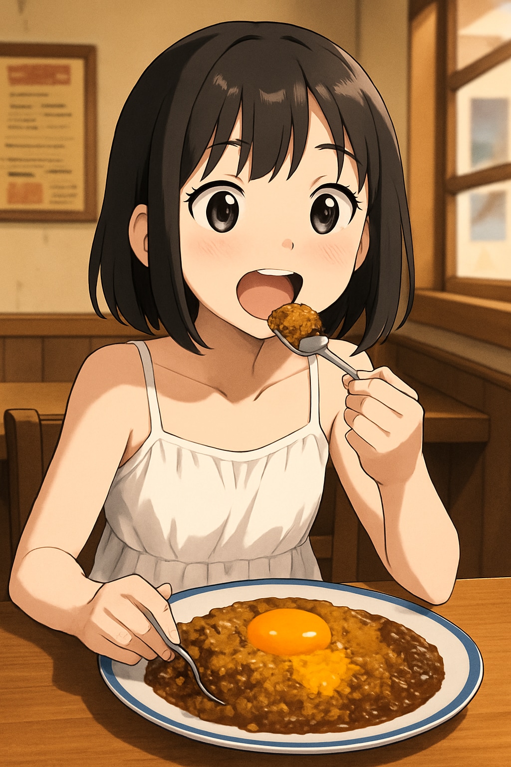 とある店の卵乗せカレーを食べている女の子