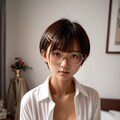 白シャツの丸メガネ少女 8枚目