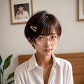 白シャツの丸メガネ少女 7枚目