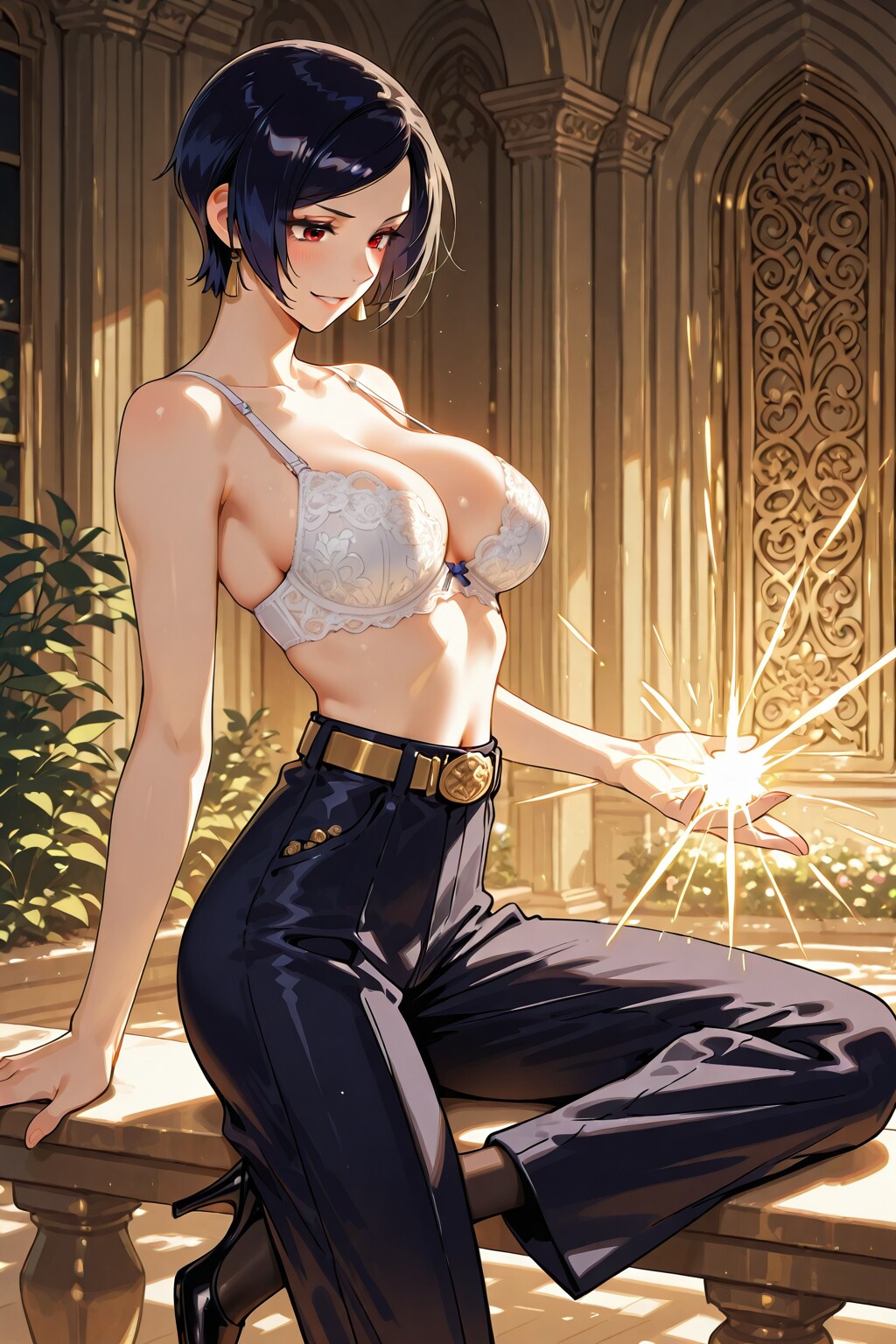 令嬢貴族の純白レースブラジャーの華麗なる光の忍術