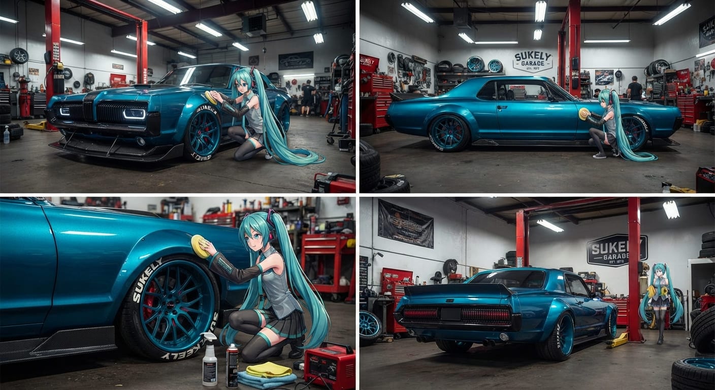 初音ミクがマーキュリークーガーをお手入れする | の人気AIイラスト・グラビア