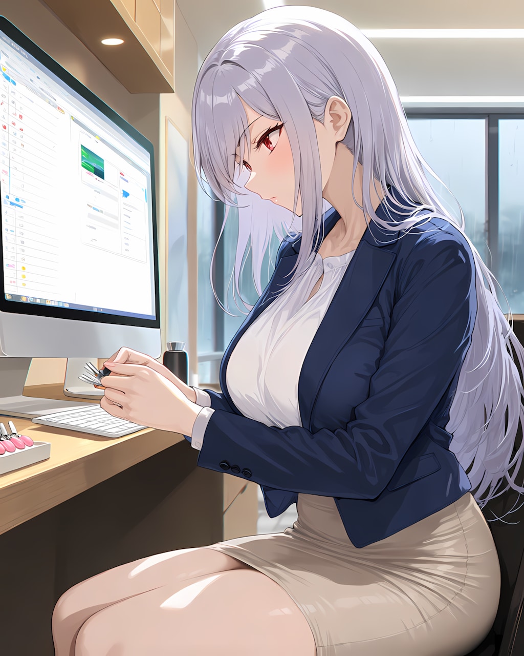 雨の日のデスクワーク、真面目ミレナ📊