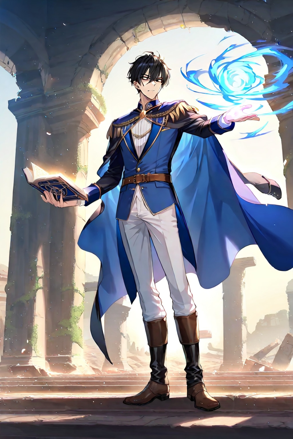 幻想的な古代遺跡の前、大柄な男性魔導士1-1-2-3