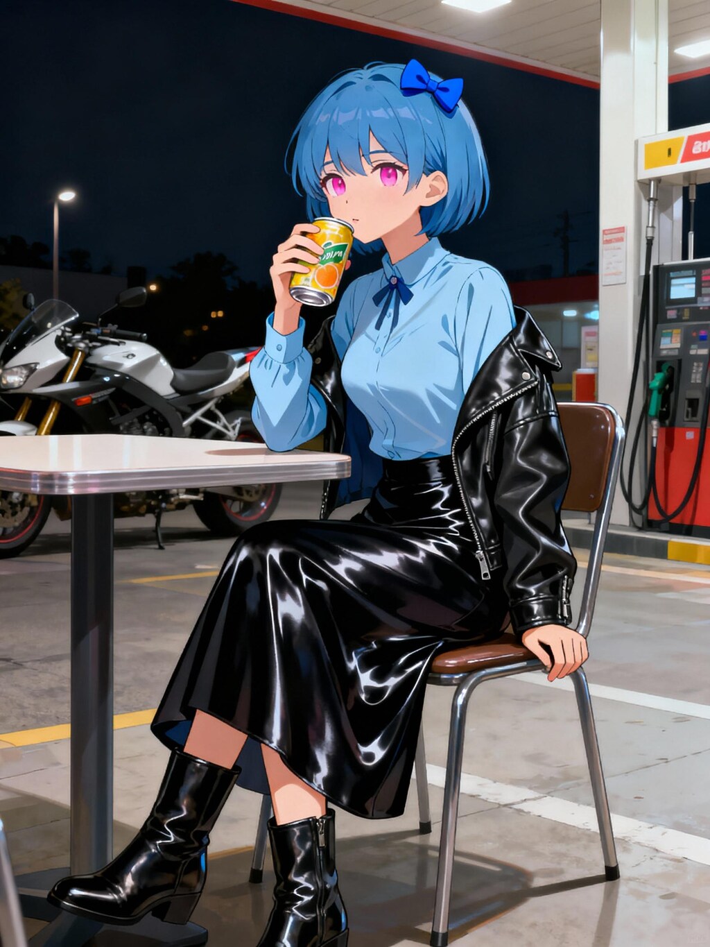 かおりちゃん　ガソリンスタンドで休憩