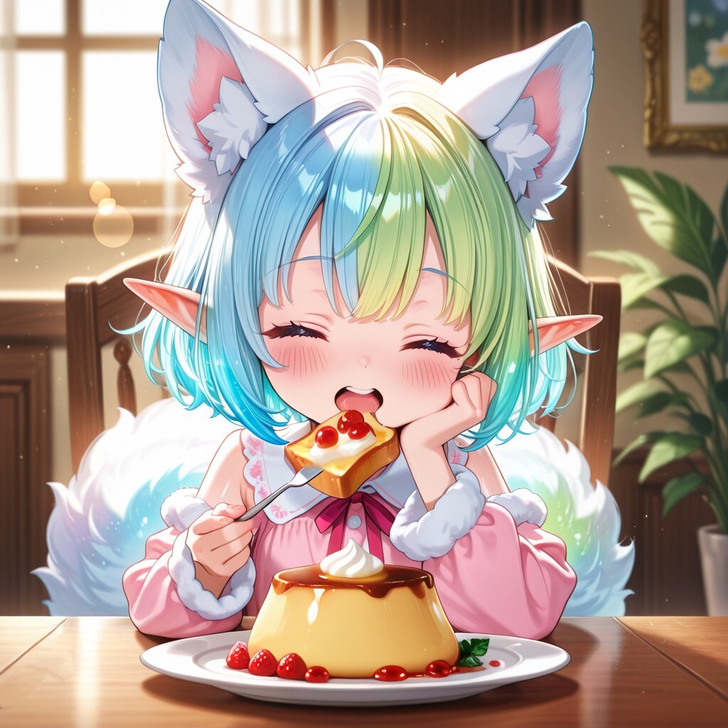12枚）朝食を食べるケモ耳エルフさん