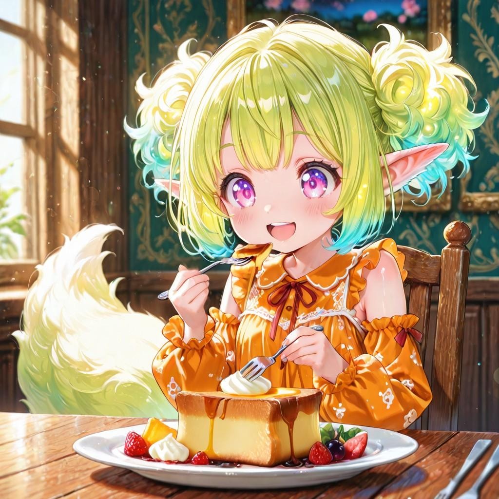 12枚）朝食を食べるケモ耳エルフさん