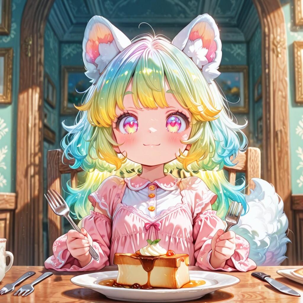 12枚）朝食を食べるケモ耳エルフさん