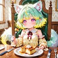 12枚）朝食を食べるケモ耳エルフさん 4枚目
