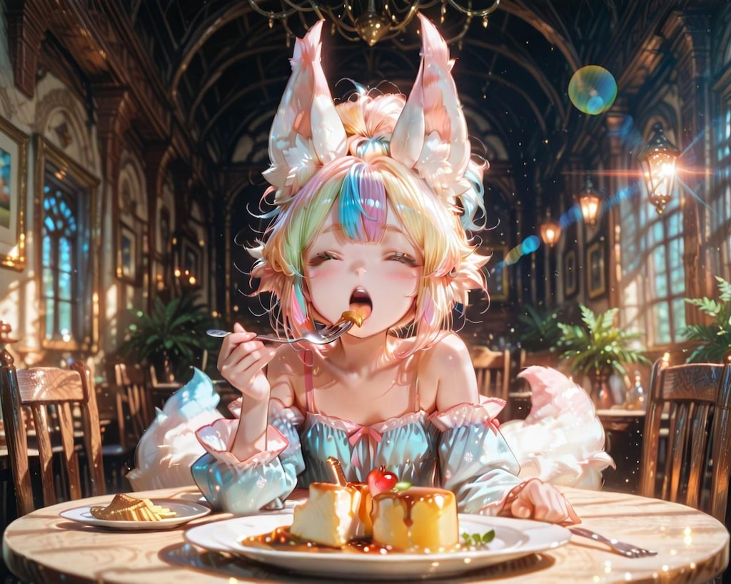 12枚）朝食を食べるケモ耳エルフさん