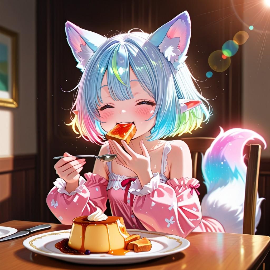 12枚）朝食を食べるケモ耳エルフさん