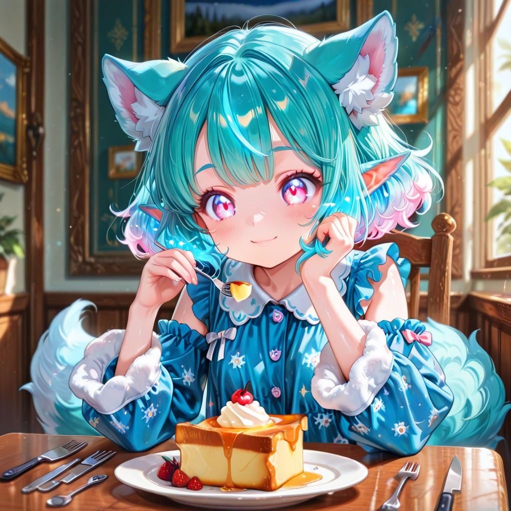 12枚）朝食を食べるケモ耳エルフさん