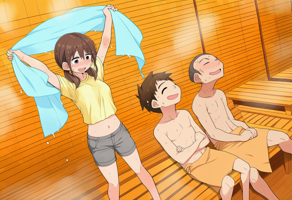 女性熱波師のアウフグースを堪能するサウナーたち