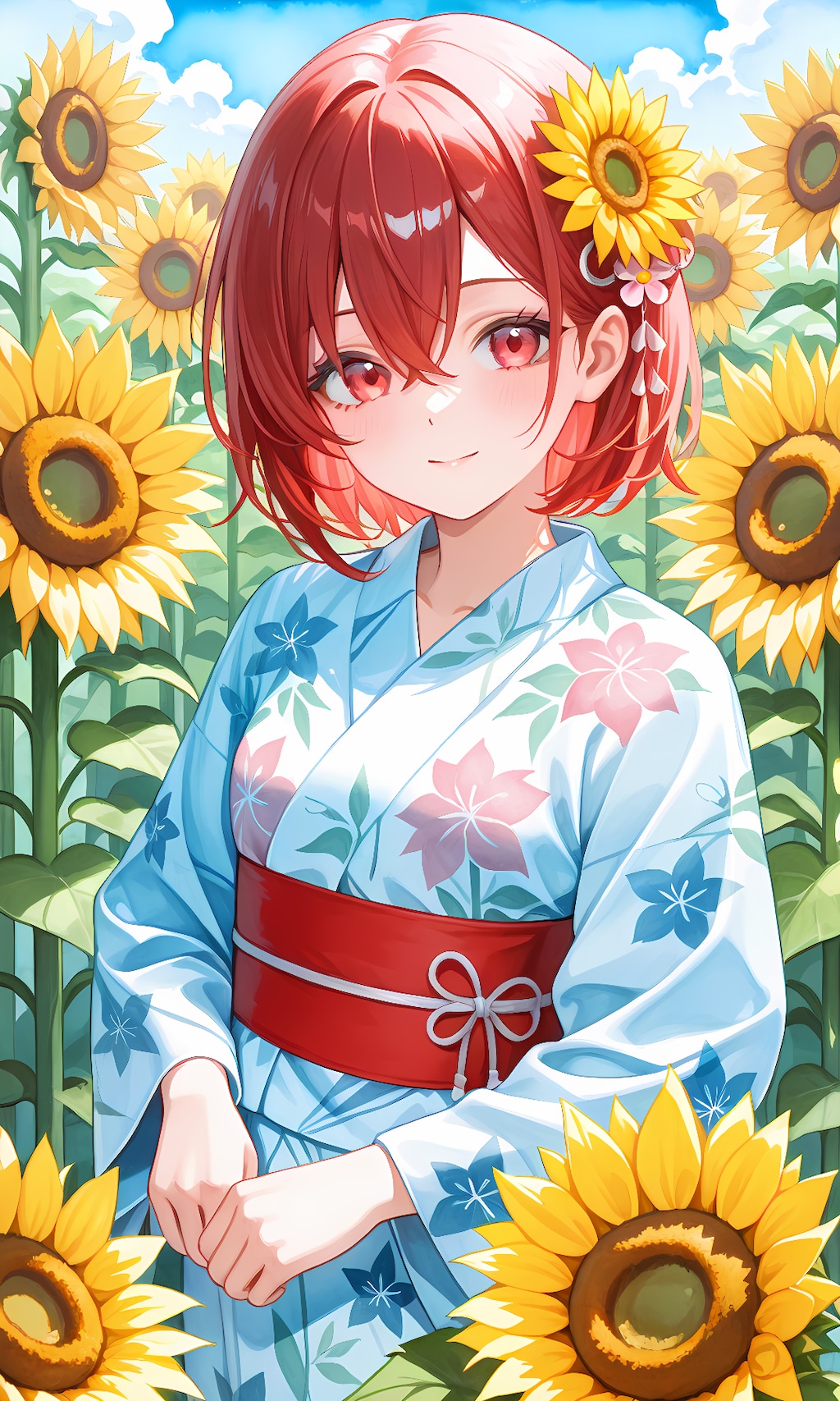 生駒のぞみ(うちの娘)と夏のひまわり
