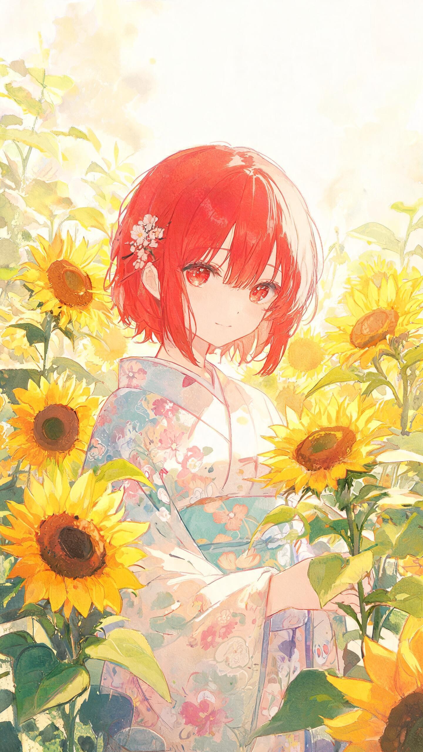 生駒のぞみ(うちの娘)と夏のひまわり