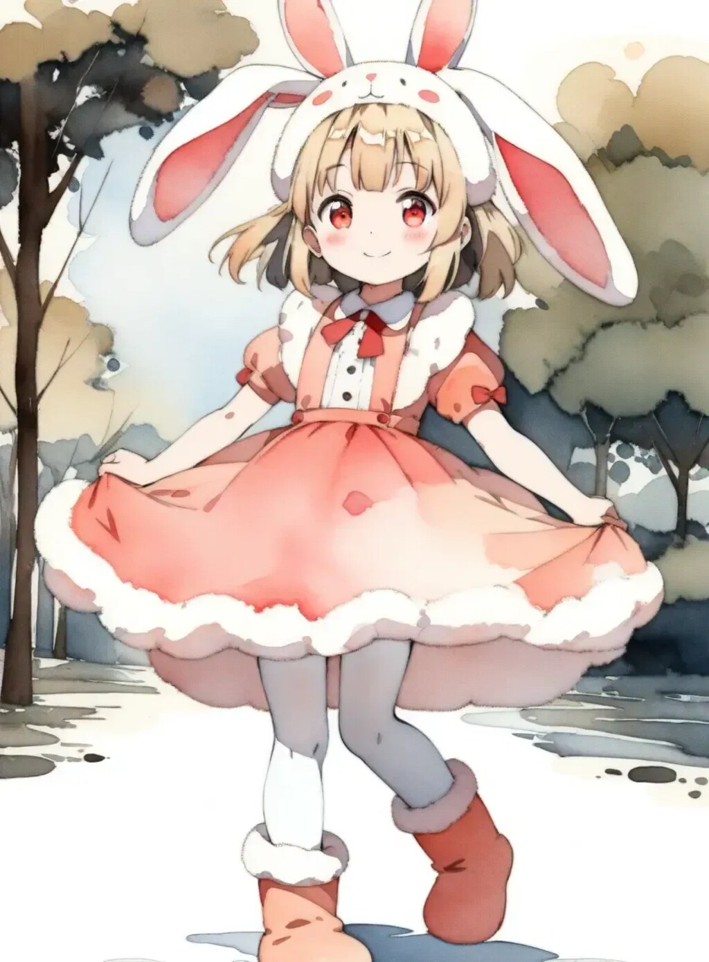 水彩画風うさ耳