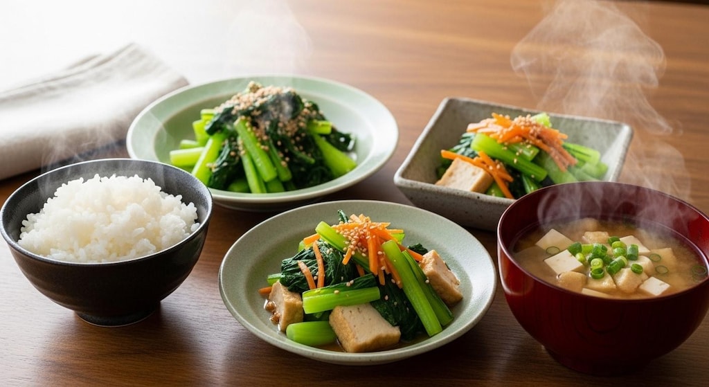 摩訶不思議食堂の小松菜膳