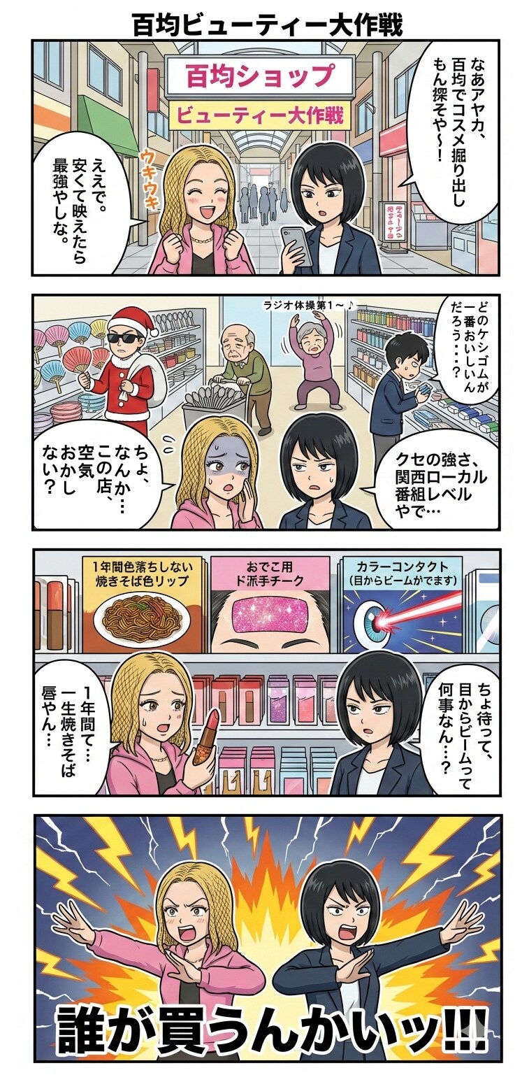 百均ビューティー大作戦（四コマ漫画【たた８】１４の１）