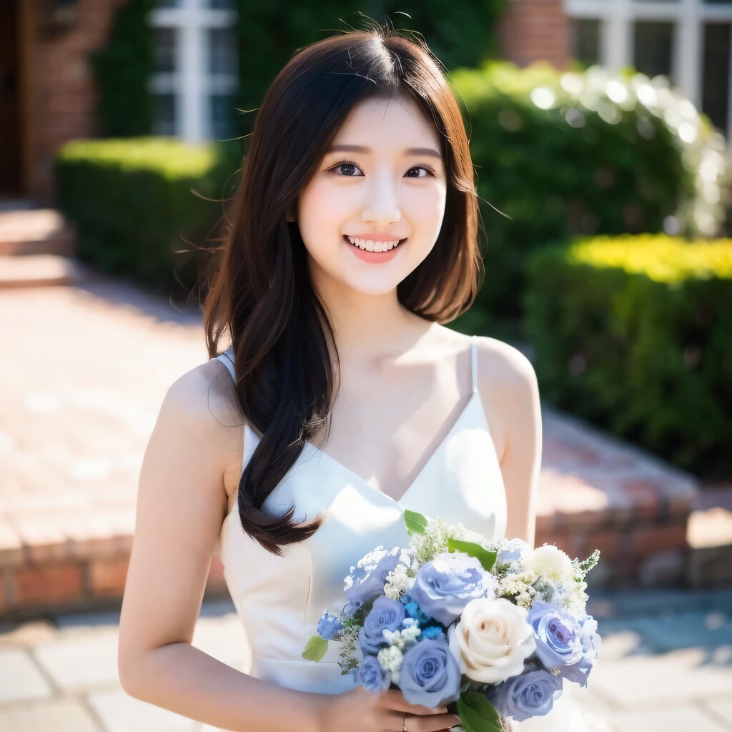 黒髪ロングでウェディングドレスの美女１０９