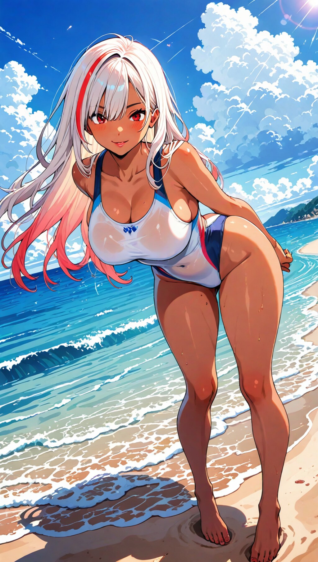 濡れ透け競泳水着褐色美女2