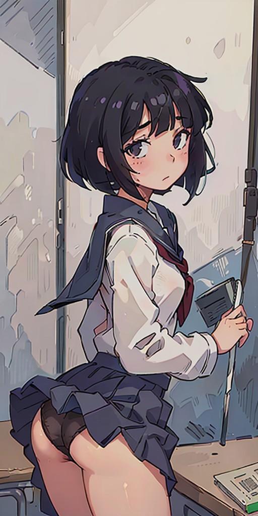 ボブカットJ○ちゃんのパンチラ（黒）