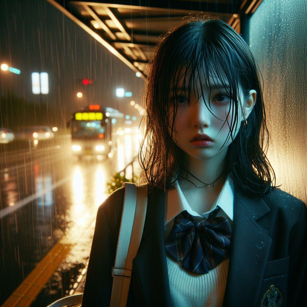 雨の日のバス停
