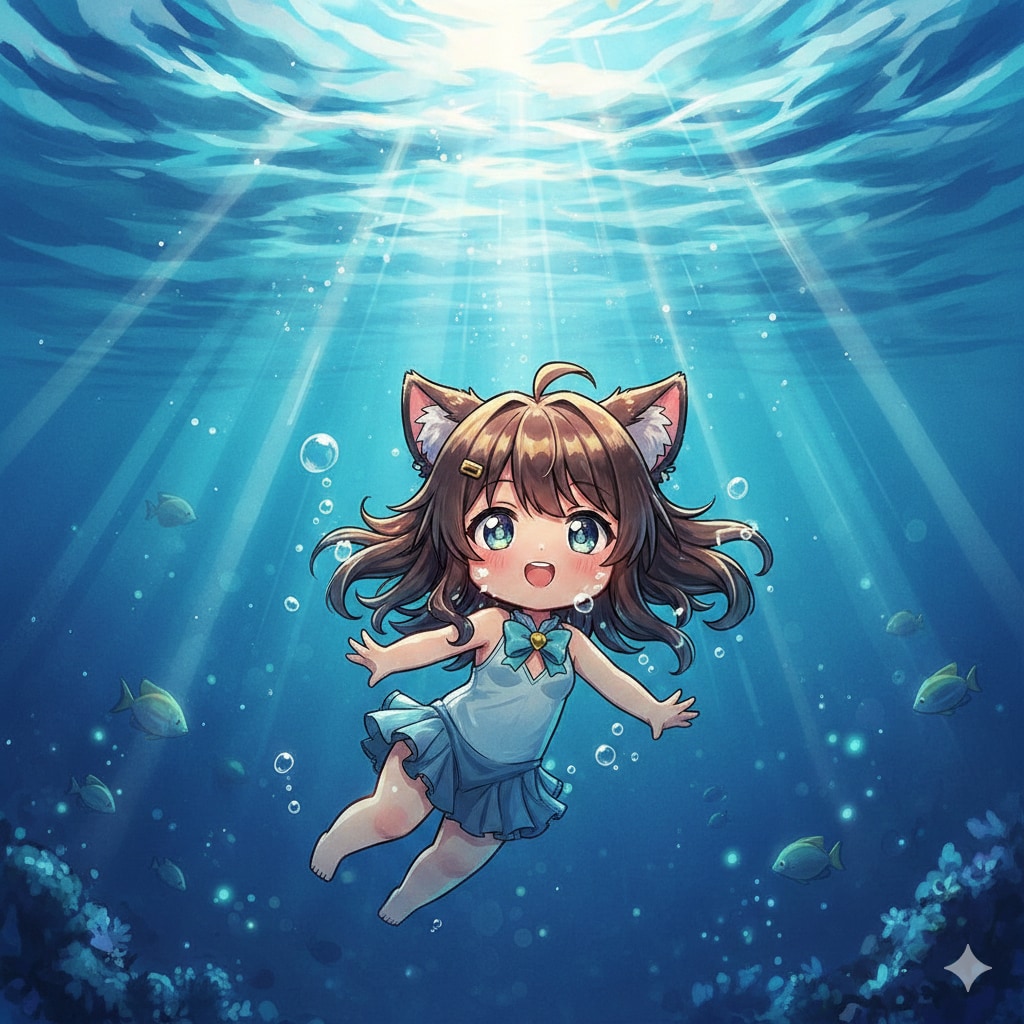 泳ぐケモミミ娘