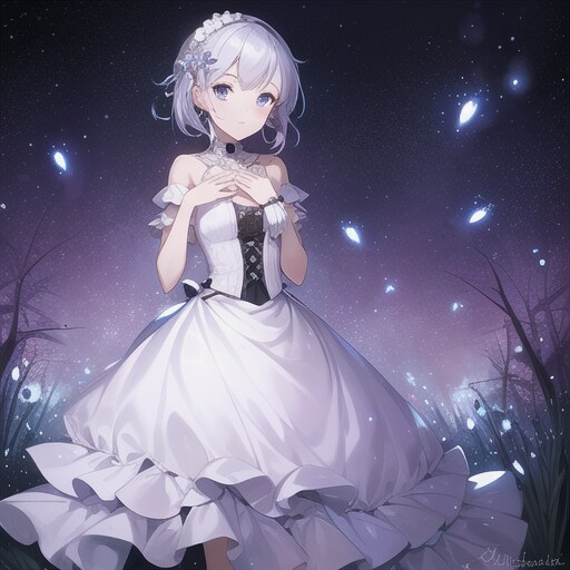 ホタルに囲まれた美しい乙女