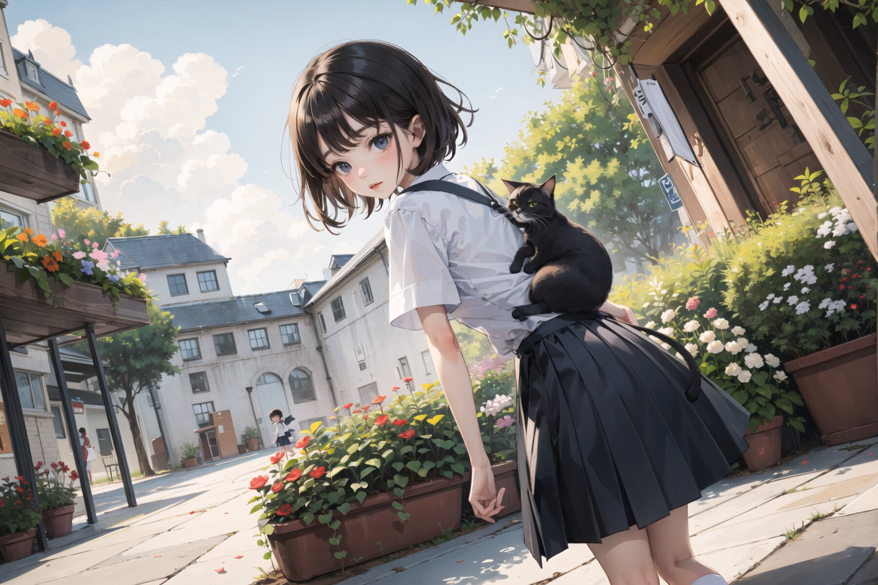 少女と猫リュック : 2023.08.01