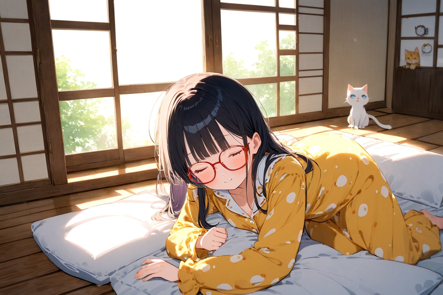 朝だと起きれないと女子高校生と | の人気AIイラスト・グラビア