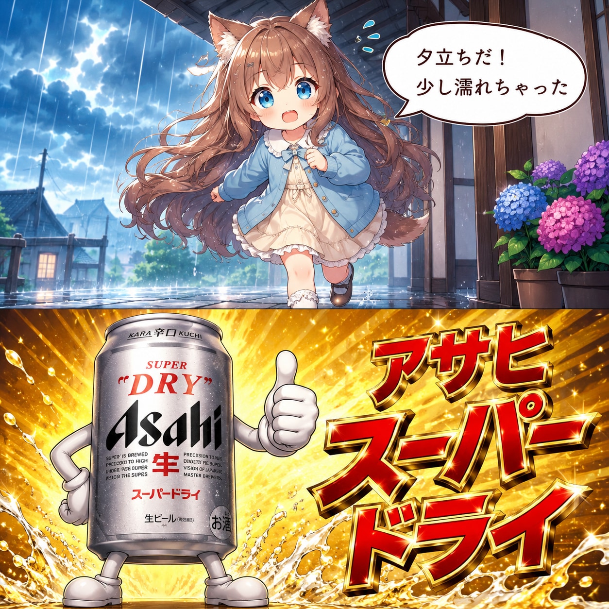 夕立だ、少し濡れちゃったの対義語