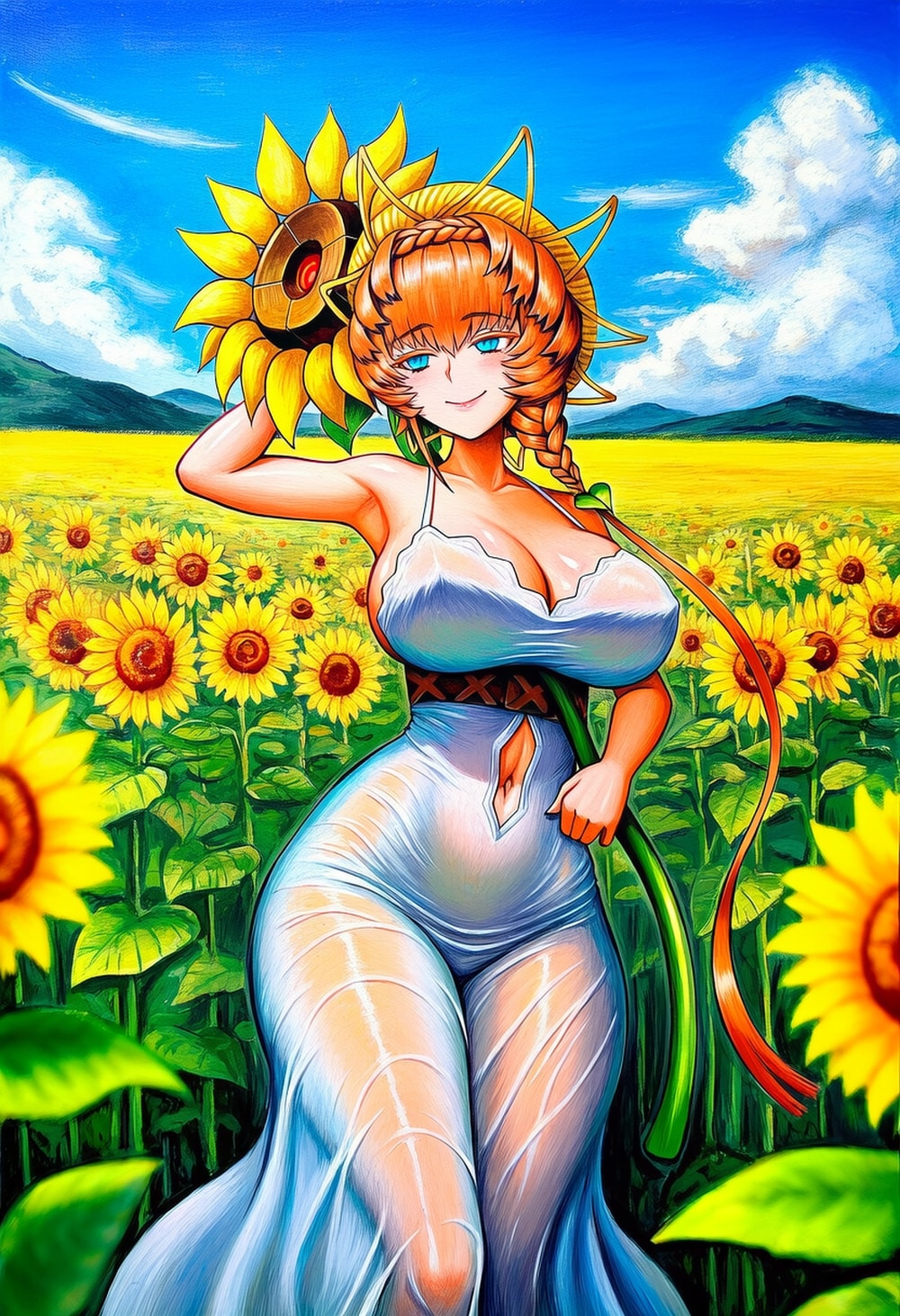 油絵風ひまわりサンドレス水着ボディスーツコスプレ画家人妻