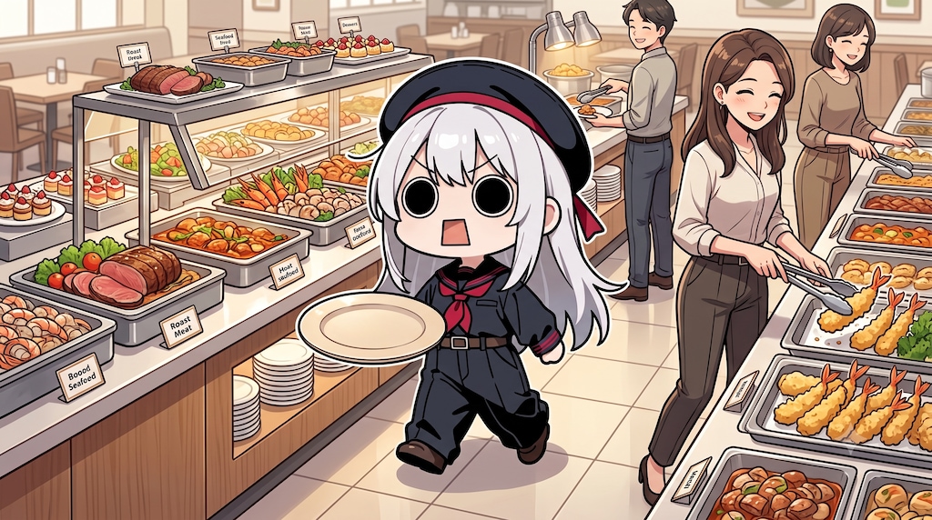 バイキングを楽しむえらいこっちゃ嬢