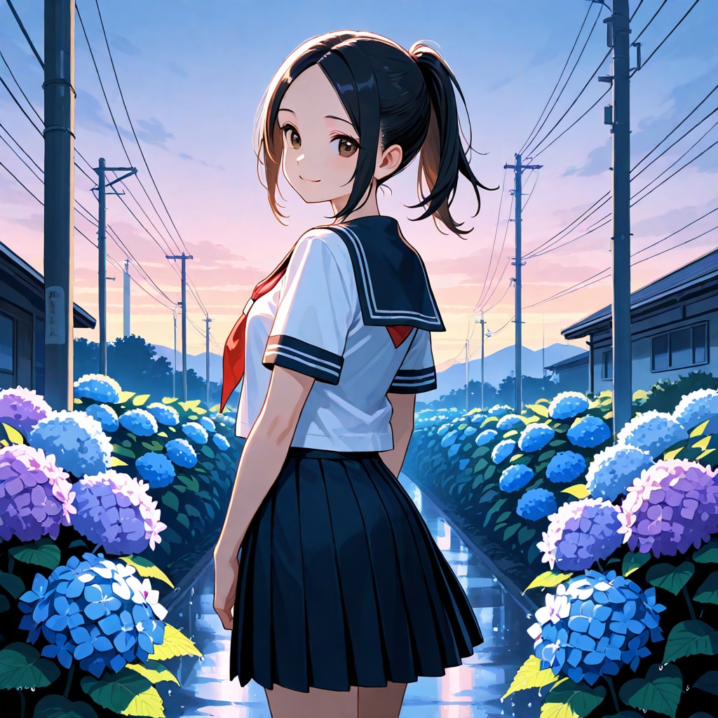 紫陽花と女の子