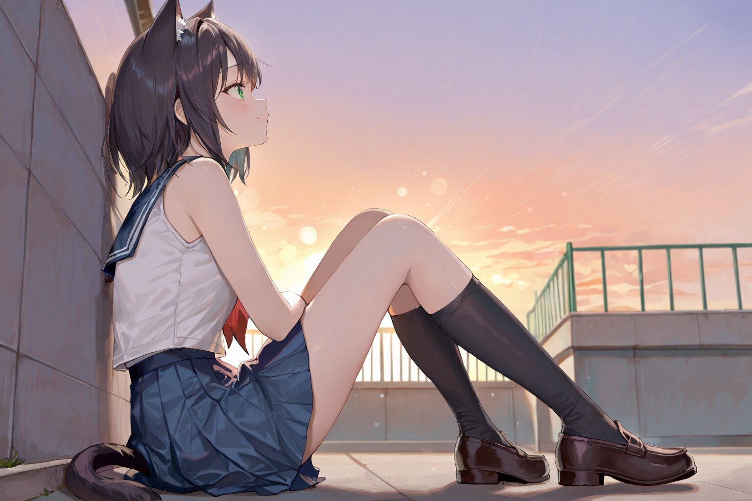 黒猫ちゃんと夕日
