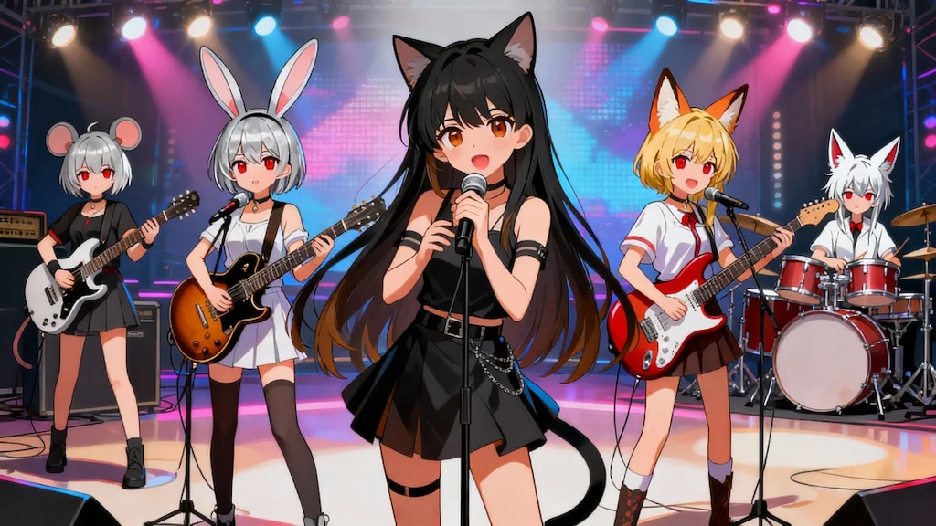 【試作】ライブをするポンコIIのメンバー