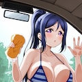 ビキニ洗車で乳ワイパー果南👙🚗🧽😍 2枚目