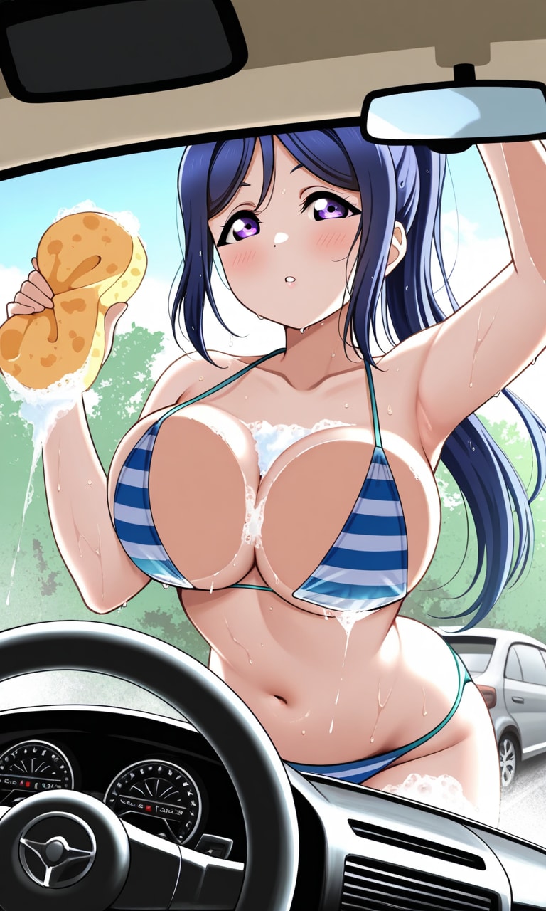 ビキニ洗車で乳ワイパー果南👙🚗🧽😍