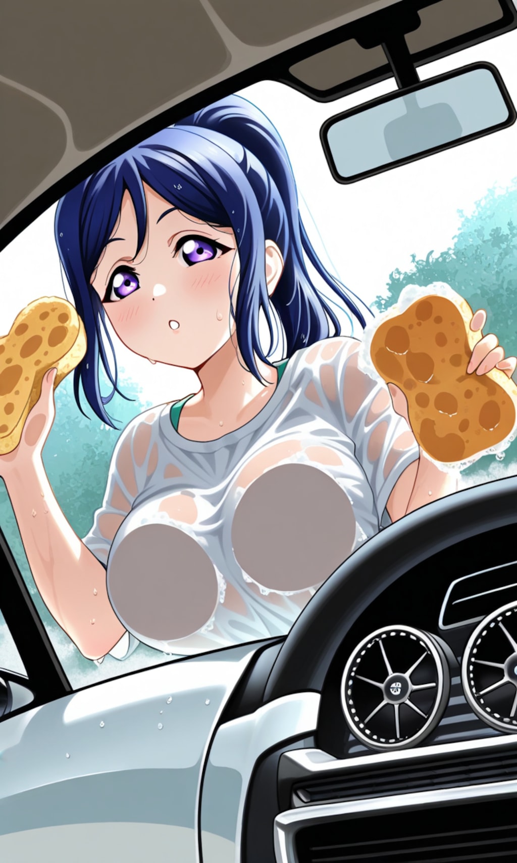 ビキニ洗車で乳ワイパー果南👙🚗🧽😍