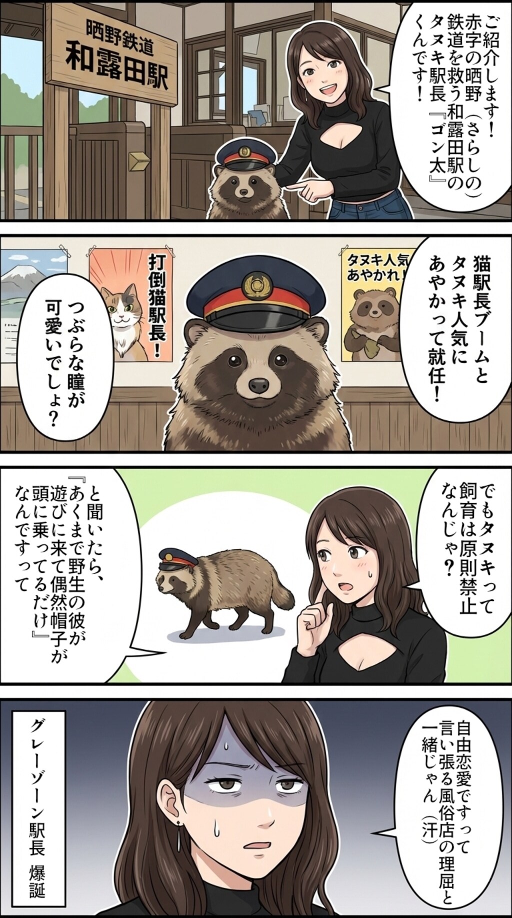 タヌキ駅長がいる