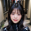 黒ラテックスボディースーツでポロリ 12枚目