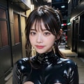 黒ラテックスボディースーツでポロリ 10枚目