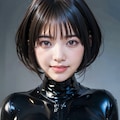 黒ラテックスボディースーツでポロリ 3枚目