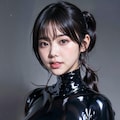 黒ラテックスボディースーツでポロリ 6枚目
