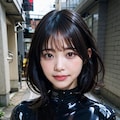 黒ラテックスボディースーツでポロリ 9枚目