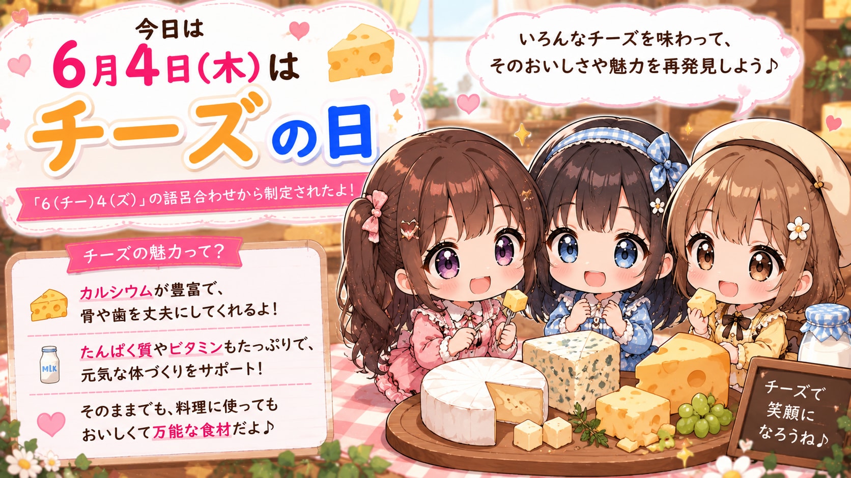 今日は何の日？（年月日固定＋チビキャラ複数）のテスト生成（ＡＩによる違いを比較）