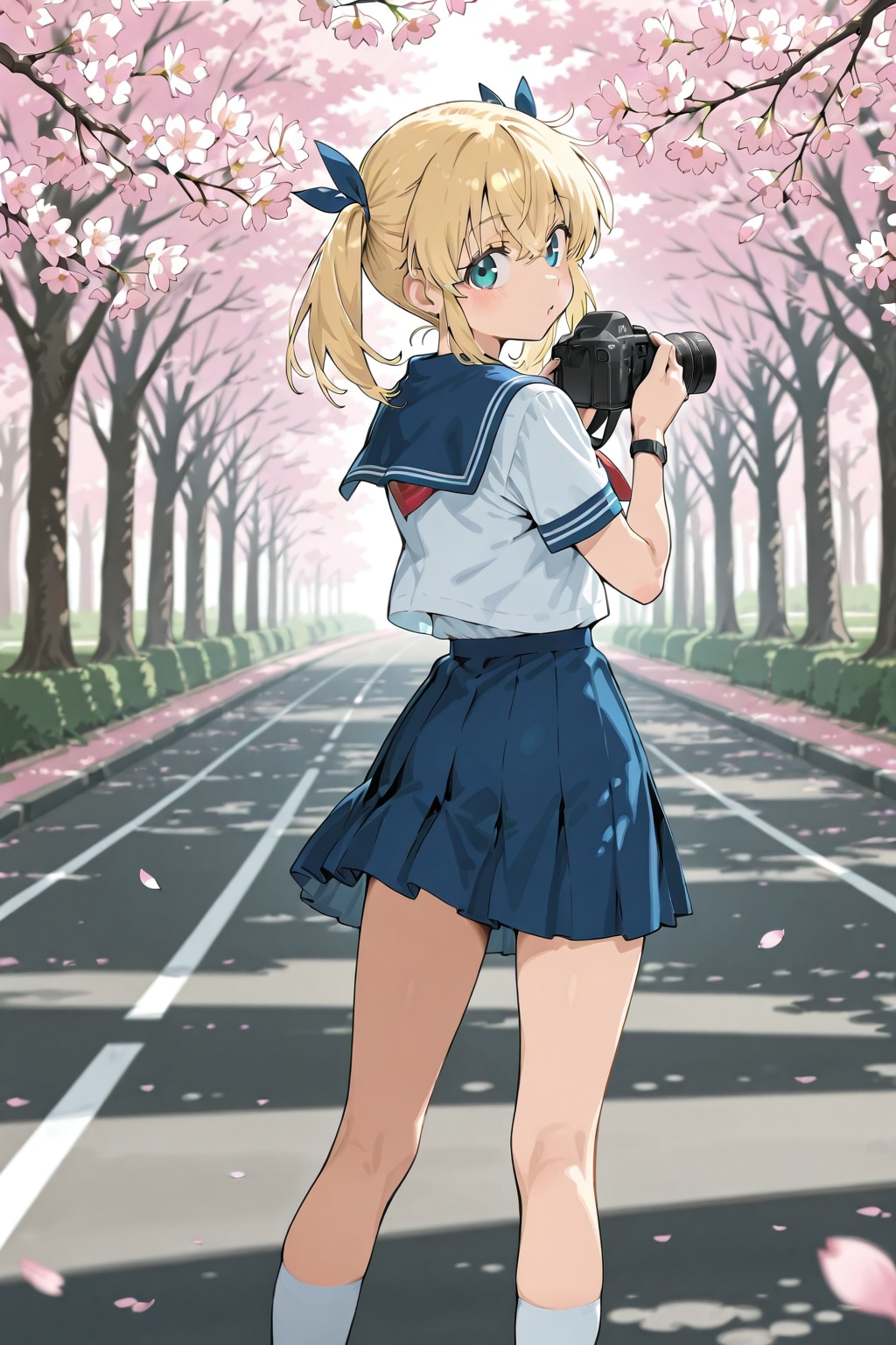 桜並木で撮影 | の人気AIイラスト・グラビア